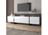 Merax Tv Lowboard Bianco Lucido Mobile Tv Con 2 Cassetti, Ante Con Ripiani, Mobile Tv Board Tv, Larghezza:190Cm