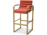Casa Padrino Sgabello Con Braccioli Arancio/Ottone 53,5 X 57,5 X H. 107 Cm - Sgabello Da Bar Imbottito In Acciaio Inox - Mobili Da Bar - Mobili - Qualità Lusso