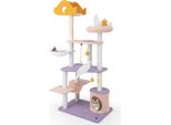 Costway Albero Per Gatti 167Cm, Tiragraffi Con Grotta Per Gatti, Amaca, Corda In Sisal E Giocattoli, Simpatico Arredo Per Gatti, Albero Da Gioco Viola Rosa