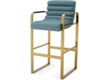 Casa Padrino Sgabello Con Braccioli Blu/Ottone 53,5 X 57,5 X H. 107 Cm - Sgabello Da Bar Imbottito In Acciaio Inox - Mobili Da Bar - Mobili - Qualità Lusso