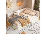 Letto Imbottito Merax 140X200Cm Con Led E Connessione Usb, Letto Da Giorno Con Rete A Doghe, Divano Letto In Peluche, Letto Funzionale Letto Matrimoniale Letto Per Bambini Bianco