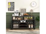Credenza Costway, Mobile Da Cucina Con 2 Ante In Rete Metallica, Scomparti Aperti, Portabottiglie E Portabicchieri Da Vino, Mobile Contenitore 140 X 40 X 82,5 Cm Grigio