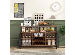 Credenza Costway, Mobile Da Cucina Con 2 Ante In Rete Metallica, Scomparti Aperti, Portabottiglie E Portabicchieri Da Vino, Mobile Contenitore 140 X 40 X 82,5 Cm Marrone