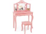 Costway 2 In 1 Per Bambini, Toletta Con Luci Led, Specchio Pieghevole E Cassetti (Rosa)