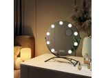 Specchio Per Il Trucco Emke Hollywood Con Specchio D'ingrandimento 7X, Specchio Per Il Trucco Rotondo Nero 160X400X470 Mm Con Touchscreen Intelligente E 3 Colori Di Luce, 9 Luci Led Dimmer Ruotabili A 360° E Funzione Di Memoria