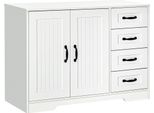 Homcom Mobile Laterale Con 4 Cassetti, Mobile Da Cucina Con Ripiano Regolabile, Protezione Antiribaltamento, Bianco, 105 X 40 X 76 Cm