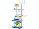 Costway Tiragraffi, Albero Per Gatti Con Grotta Per Gatti, Sedile, Palla, Amaca, 59X49X165Cm Blu