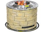 Outsunny Ciotola Per Fuoco, Pozzo Del Fuoco, Cesto Per Fuoco A Legna Da Tavolo Con Tappetino Di Protezione Per Giardino, Campeggio, Terrazza, Acciaio, Mgo, Giallo
