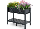 Costway Letto Rialzato Con Ripiano E Fori Di Drenaggio, Fioriera In Legno 86X45X73Cm Nero