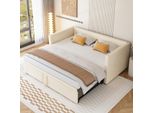 Fortuna Lai Day Bed 90X200Cm/180X200Cm Letto Estraibile, Divano Letto Allungabile Con Rete A Doghe E Braccioli, Letto Imbottito In Velluto Letto Per Bambini Divano Letto, Beige