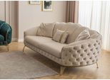 Set Di Divani Chesterfield Moderni Da Salotto Beige X2 Poltrone A 3 Posti