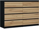 Cassettiera 8 Cassetti, Colore: Nero / Rovere Wotan, 138 X 101 X 39 Cm