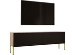 Cabinet Tv In Rovere Wotan / Nero Opaco Con Gambe In Oro, 140 X 52 X 32 Cm