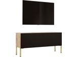 Cabinet Tv In Rovere Wotan / Nero Opaco Con Gambe In Oro, 100 X 52 X 32 Cm