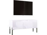 Mobile Tv: Bianco Opaco / Bianco Lucido Con Gambe Nere, 100 X 52 X 32 Cm