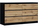 Cassettiera 6 Cassetti, Colore: Nero Opaco / Rovere Wotan, 138 X 78 X 39 Cm