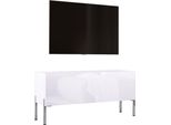 Mobile Tv: Bianco Opaco / Bianco Lucido Con Gambe Cromate, 100 X 52 X 32 Cm