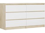 Cassettiera 6 Cassetti, Colore: Rovere Sonoma / Bianco Opaco, 138 X 78 X 39 Cm