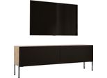 Cabinet Tv In Rovere Wotan / Nero Opaco Con Gambe Cromate, 140 X 52 X 32 Cm