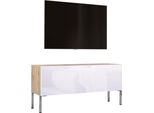 Cabinet Tv In Rovere Wotan / Bianco Lucido Con Gambe Cromate, 100 X 52 X 32 Cm