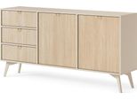 Cassettiera, Credenza - Elegante Curva E Marrone - Facile Montaggio Con 2 Ante E 3 Cassetti (L:158Cm X H:80Cm X P:38Cm)