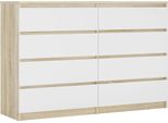 Cassettiera 8 Cassetti, Colore: Rovere Sonoma / Bianco Opaco, 138 X 101 X 39 Cm