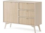 Cassettiera, Credenza - Elegante Curva E Marrone - Facile Montaggio Con Anta E 3 Cassetti (L:106Cm X H:80Cm X P:38Cm)