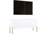 Mobile Tv: Bianco Opaco / Bianco Lucido Con Gambe In Oro, 100 X 52 X 32 Cm