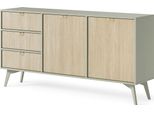 Cassettiera, Credenza - Elegante Eucalipto E Marrone - Facile Da Montare Con 2 Ante E 3 Cassetti (L:158Cm X H:80Cm X P:38Cm)