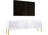 Mobile Tv: Bianco Opaco / Bianco Lucido Con Gambe In Oro, 140 X 52 X 32 Cm
