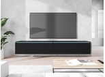 Minio, Mobile Tv, Lavagna Tv Donna 180 Cm, In Piedi, Sospeso, Piano In Mdf Con Motivo A Spina Di Pesce, Colore Nero Grafite