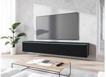 Minio, Mobile Tv, Mobile Basso Tv Donna 180 Cm, In Piedi, Sospeso, Frontale In Mdf Con Motivo A Spina Di Pesce, Led, Colore Nero Grafite