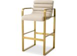Casa Padrino Sgabello Con Braccioli Colore Sabbia / Ottone 53,5 X 57,5 X H. 107 Cm - Sgabello Da Bar Imbottito In Acciaio Inox - Arredo Bar - Mobili - Qualità Lusso