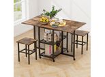 Costway Set Di Tavoli Da Pranzo Pieghevoli Da 3 Pezzi, Tavolo Da Pranzo Allungabile Con 2 Sgabelli, Con Rotelle Bloccabili, 2 Ripiani In Rete, Set Da Sala Da Pranzo/Cucina Salvaspazio Per Piccole Stanze, Ufficio A Casa