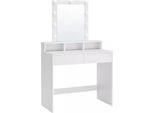 In And Outdoormatch Dressing Table Ayla - Con Specchio E Lampadine - Comodino - 2 Cassetti E 3 Vani A Giorno - Moderno - Bianco - 80 X 40 X 145 Cm