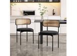 Set Di 2 Sedie Da Sala Da Pranzo In Rattan Flieks Con Gambe In Metallo, Sedie Da Soggiorno Imbottite Con Rivestimento In Velluto, Sedia Da Pranzo Sedia Da Cucina, Nero