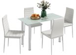Homcom Set Da Pranzo 5 Pezzi, Tavolo Da Pranzo Con 4 Sedie, Tavolo Da Cucina Con Piano In Vetro Temperato, Set Da Pranzo, Mobili Per Sala Da Pranzo, Set Da Pranzo Per Cucina, Sala Da Pranzo, Acciaio, Bianco