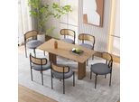 Flieks Sedia Da Pranzo In Rattan Set Di 6 Sedie Da Sala Da Pranzo Con Gambe In Metallo, Sedie Da Soggiorno Imbottite Con Rivestimento In Velluto, Sedia Da Pranzo Sedia Da Cucina, Grigio