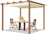 Primeyard Pergola 3X3 M Gazebo Da Giardino Con Tetto Scorrevole Struttura In Acciaio Look Legno