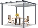 Primeyard Pergola 3X3 M Gazebo Da Giardino Con Tetto Scorrevole Grigio - Struttura In Acciaio