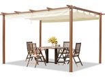 Primeyard Pergola 3X4 M Gazebo Da Giardino Con Tetto Scorrevole Struttura In Acciaio Look Legno