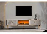 Credenza Tv Bianca In Truciolato Mdf Dorato + Mobile Tv Da Soggiorno In Metallo