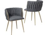 Fortuna-Lai Sedie Da Pranzo Set Di 2 Sedie Da Cucina Imbottite Poltrona Da Soggiorno Con Schienale, Rivestimento In Lino, Gambe In Metallo, Fino A 120 Kg, Grigio