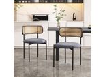 Set Di 2 Sedie Da Sala Da Pranzo In Rattan Flieks Con Gambe In Metallo, Sedie Da Soggiorno Imbottite Con Rivestimento In Velluto, Sedia Da Pranzo Sedia Da Cucina, Grigio