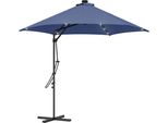 Ombrellone Outsunny, Ombrellone A Sbalzo Ø290 Cm Con Protezione Uv, Ombrellone Da Balcone A Led Con Base A Croce, Ombrellone Da Patio Con Copertura Protettiva, Per Giardino, Acciaio, Blu Scuro