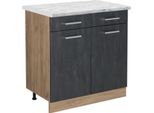 Vicco Mobiletto Base Per Cucina R-Line, 80 Cm Pl Marmo, Calcestruzzo Nero/Quercia Dorata
