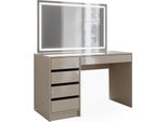 Vicco Tavolo Da Toilette Sherry, 120 Cm Con Specchio A Led, Grigio Lucido
