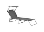 In And Outdoormatch Lettino Bobby - Con Tettuccio - 186X55X24 Cm - Grigio Scuro - Tettuccio Regolabile