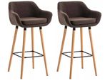 In And Outdoormatch Sgabello Da Bar May - Marrone - Legno - Design Moderno - Set Di 2 - Schienale - Poggiapiedi - Per Cucina E Bar - Seduta Imbottita