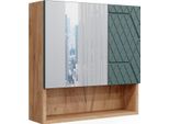 Vicco Specchio Contenitore Bagno Irma, 54 X 55 Cm, Quercia Dorata/Verde